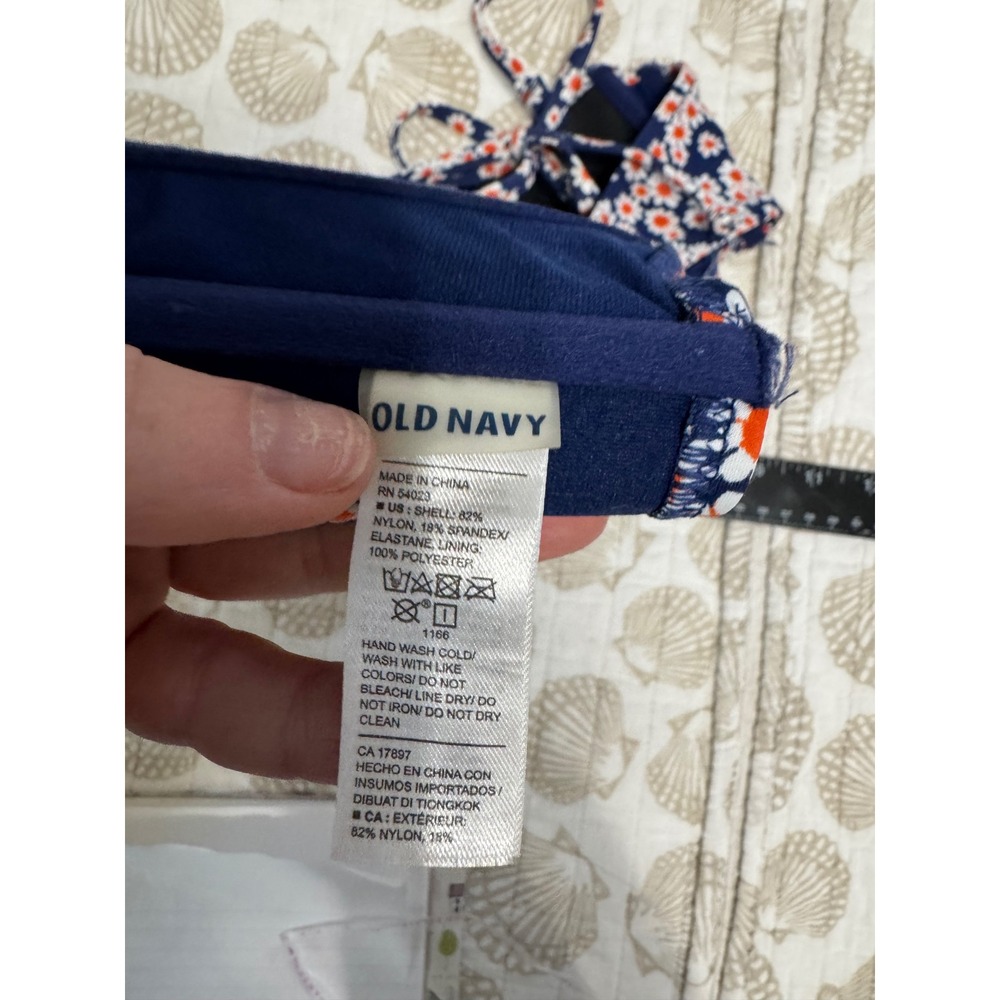 Old Navy Womens Navy Blue Orange Daisy Floral Bandeau Halter Bikini Top‎ Medium - Picture 6 of 9